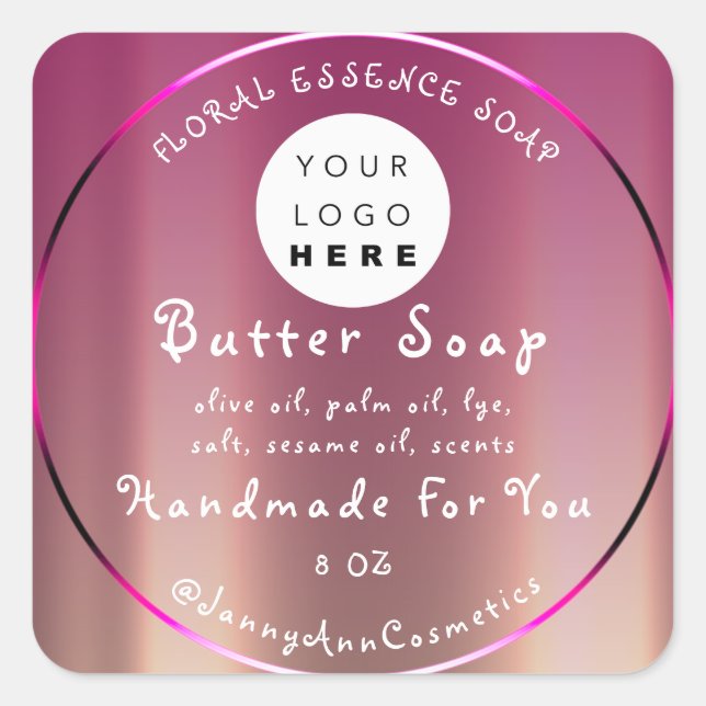 Butter Seife Kosmetik Handgemachte Logo Rosa Quadratischer Aufkleber (Vorderseite)