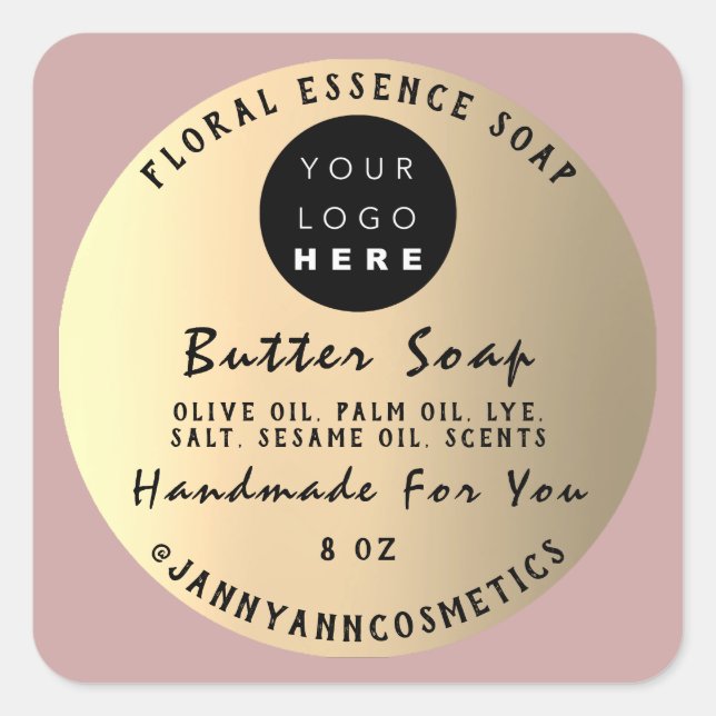 Butter Seife Kosmetik Handgemachte Rose Gold Blush Quadratischer Aufkleber (Vorderseite)
