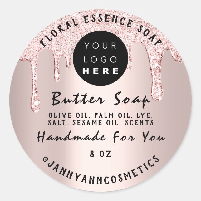 Butter Seife Kosmetik Handgemachte Tropfen Rosa Ro Runder Aufkleber (Vorderseite)