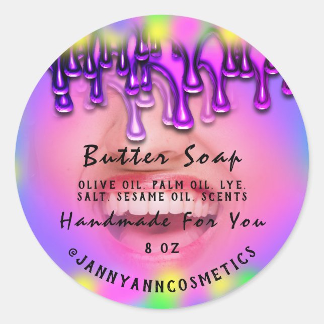 Butter Seife Kosmetik Handmade Holograph Lächeln Runder Aufkleber (Vorderseite)