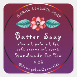 Butter Seife Kosmetik Handmade Logo Burgundy Purpl Quadratischer Aufkleber
