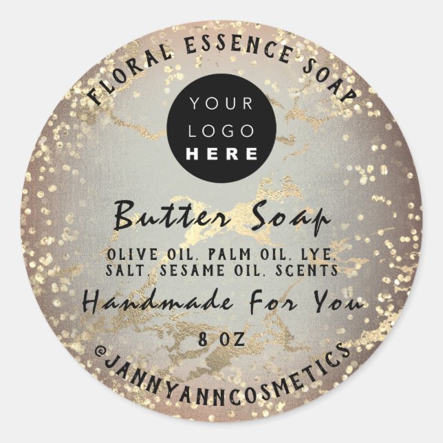 Butter Seife Kosmetik Handmade Logo Gold Marmor Runder Aufkleber (Vorderseite)