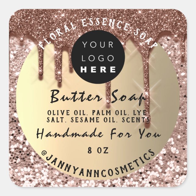 Butter Seife Kosmetik Handmade Tropfen Glitzer Ski Quadratischer Aufkleber (Vorderseite)
