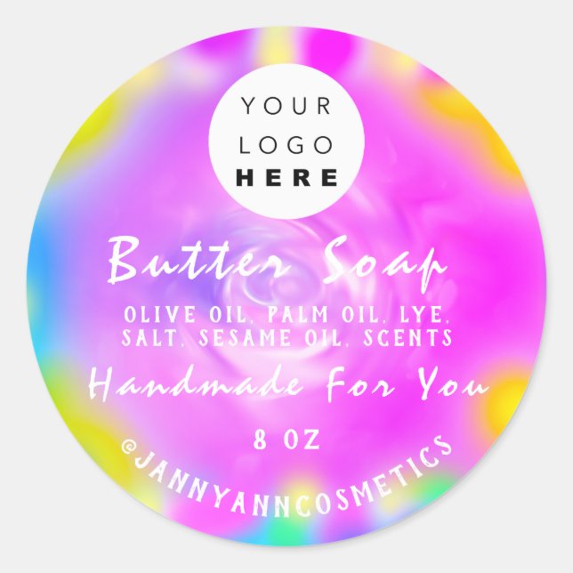 Butter Seife Kosmetik Logo Holograph Pink Cleaner Runder Aufkleber (Vorderseite)