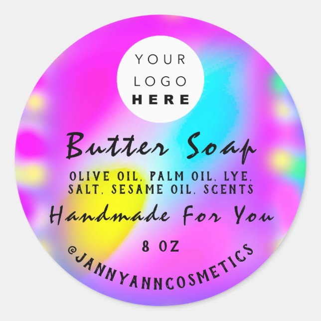 Butter Seife Kosmetik Logo-Logo-Holograph Hot Pink Runder Aufkleber (Vorderseite)
