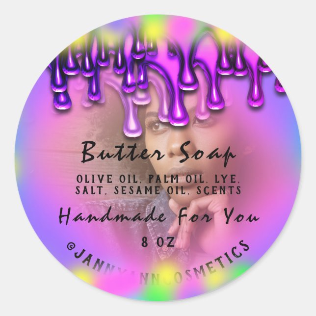 Butter Soap Kosmetik Handmade Holograph Foto Runder Aufkleber (Vorderseite)