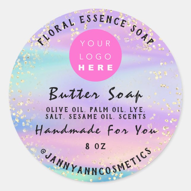Butter Soap Kosmetik Handmade Holograph Logo Rosa Runder Aufkleber (Vorderseite)