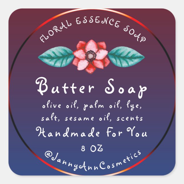 Butter Soap Kosmetik Handmade Logo Burgundy Navy Quadratischer Aufkleber (Vorderseite)