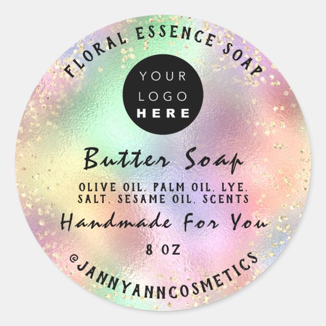Butter Soap Kosmetik Handmade Logo Holograph GOLD Runder Aufkleber (Vorderseite)