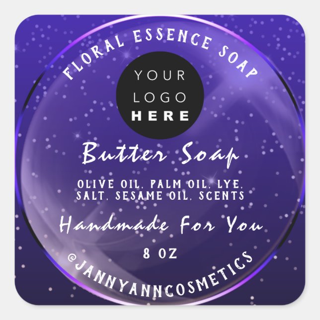 Butter Soap Kosmetik Handmade Logo Lila Quadratischer Aufkleber (Vorderseite)