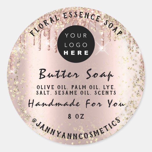 Butter Soap Kosmetik Handmade Rose Logo Gold Runder Aufkleber (Vorderseite)
