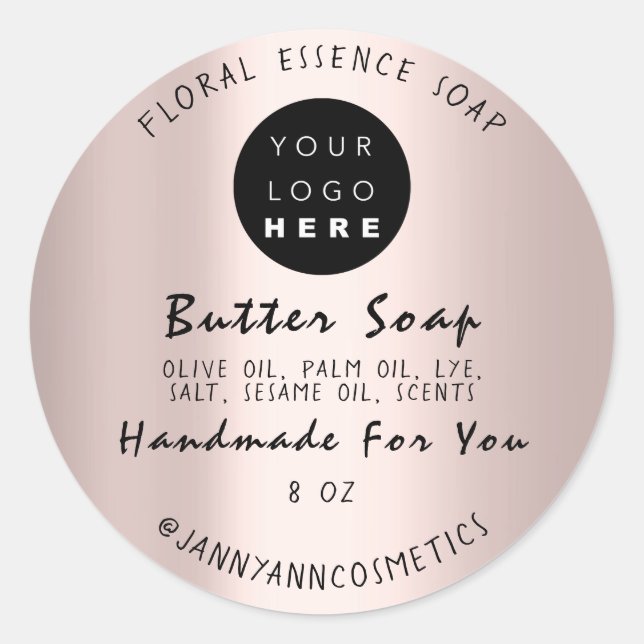 Butter Soap Kosmetik Rose Handgemachte Rose Script Runder Aufkleber (Vorderseite)