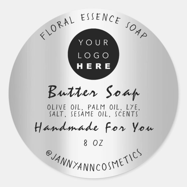 Butter Soap Kosmetik Rose Handmade Silver Logo Runder Aufkleber (Vorderseite)
