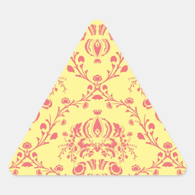 Butter und Cranberry Damask Dreieckiger Aufkleber (Vorderseite)