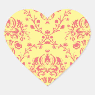 Butter und Cranberry Damask Herz-Aufkleber