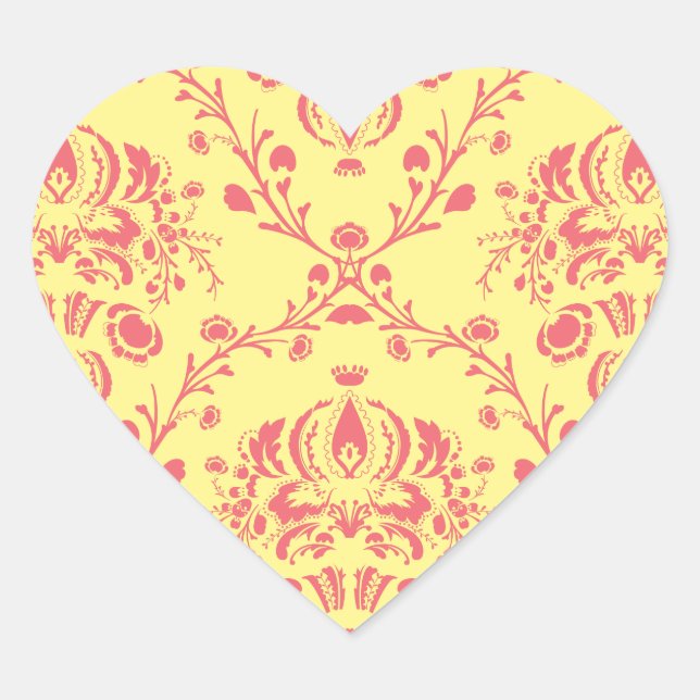 Butter und Cranberry Damask Herz-Aufkleber (Vorderseite)