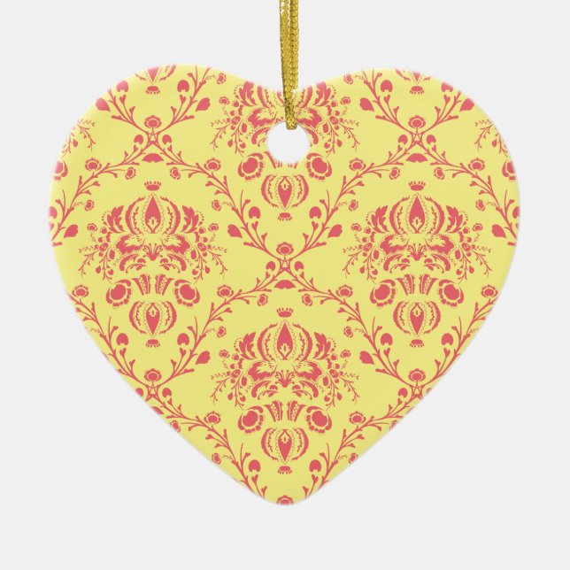 Butter und Cranberry Damask Keramik Ornament (Vorne)