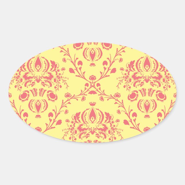 Butter und Cranberry Damask Ovaler Aufkleber (Vorderseite)