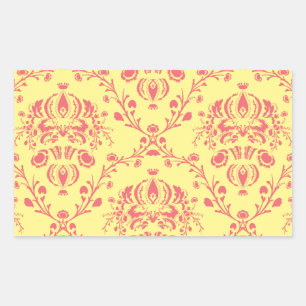 Butter und Cranberry Damask Rechteckiger Aufkleber