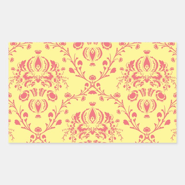 Butter und Cranberry Damask Rechteckiger Aufkleber (Vorderseite)