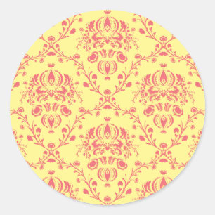 Butter und Cranberry Damask Runder Aufkleber