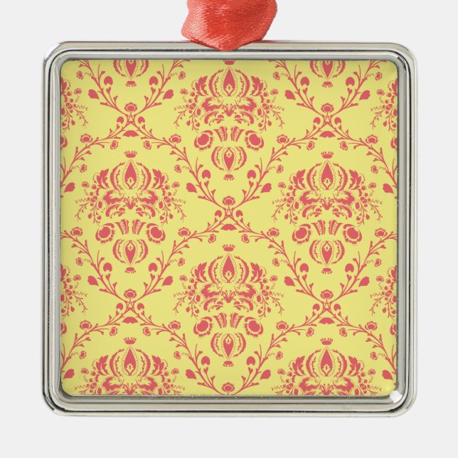 Butter und Cranberry Damask Silbernes Ornament (Vorne)