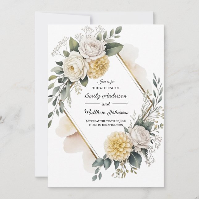 Butter Yellow And Gold Wedding Invitation (Devant)
