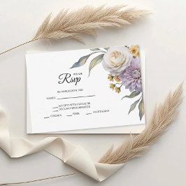 Butter Yellow And Lilac Floral Wedding RSVP Cards Karte