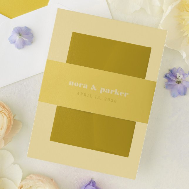 Butter Yellow Bold Typografy Simple Wedding Einladungsbanderole (Butter Yellow Bold Typography Simple Wedding Invitation Belly Band)