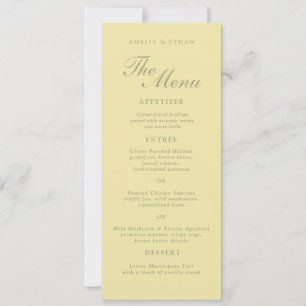 Butter Yellow Classic Estate Hochzeitsmenükarte Einladung