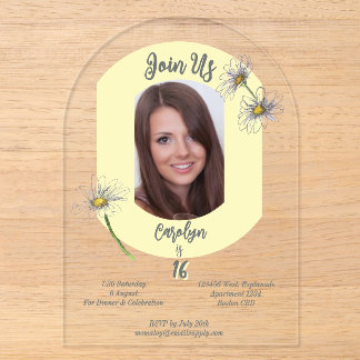 Butter Yellow Daisy Photo & Aged Birthday Party Acryleinladungen