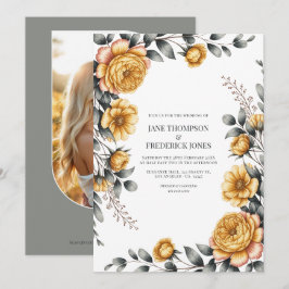 Butter Yellow & Dove Gray Botanical Floral Wedding Einladung