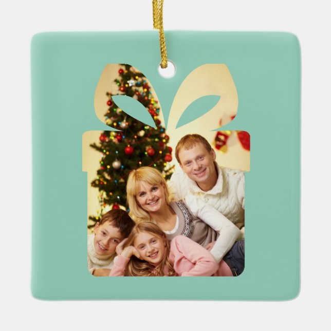 Butter yellow & Green Watercolor Christmas Tree Keramikornament (Vorderseite)