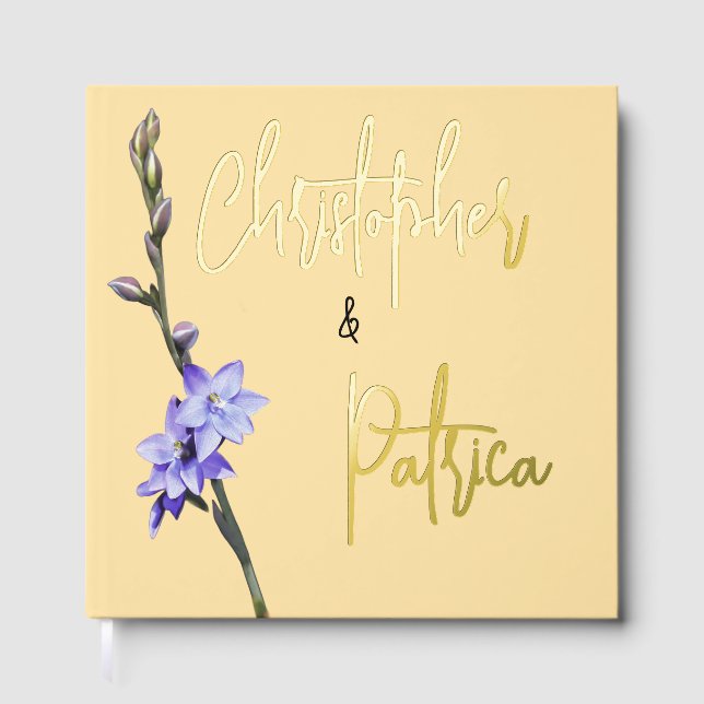 Butter Yellow & Lilac SunOrchid Photo Wedding Gästebuch (Vorderseite)