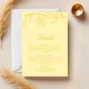Butter Yellow Moderne Florale Hochzeitsdetails Begleitkarte
