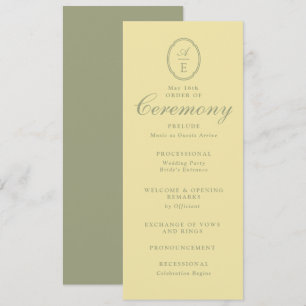 Butter Yellow Monogramm-Hochzeitsprogramm Einladung