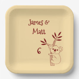Butter Yellow & Red Australian Animals Birthday Pappteller