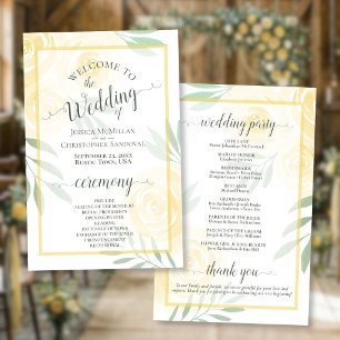 Butter Yellow & Sage Rosen Budget-Hochzeitsprogram