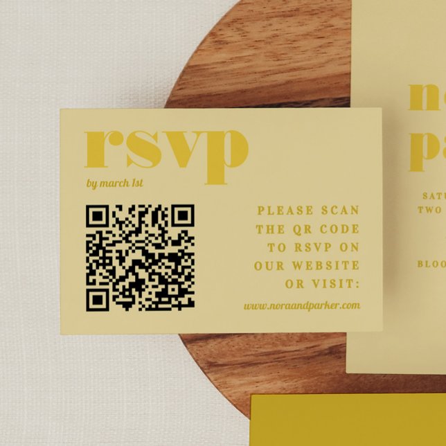 Butter Yellow Simple Wedding QR Code UAWG Begleitkarte (Butter Yellow Simple Wedding QR Code RSVP Enclosure Card)