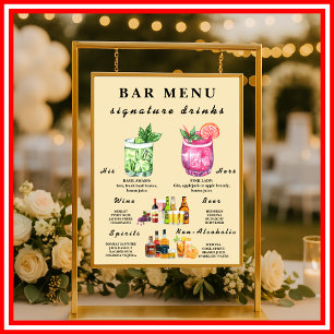 Butter Yellow Wedding Bar Menu Poster