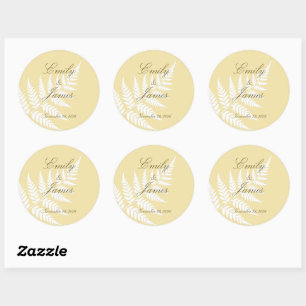 Butter Yellow Weiße Fern Minimalistische Botanik Runder Aufkleber