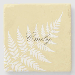 Butter Yellow White Fern Eleganter Schriftname Steinuntersetzer
