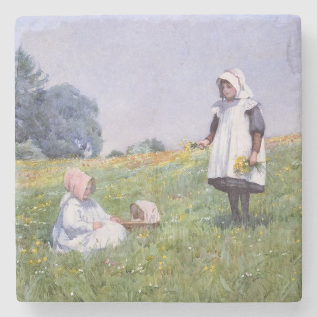 Butterblumeen und Gänseblümchen Steinuntersetzer (Vorderseite)