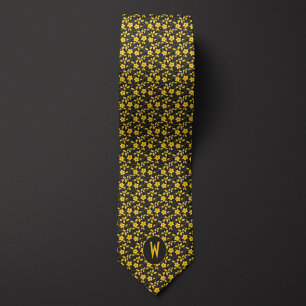 Buttercreme-Gelb-Blumen auf Schwarz Krawatte