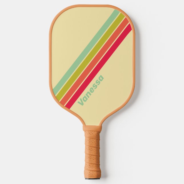 Buttercreme Whisper Streifen mit Namen Pickleball Schläger (Vorderseite)