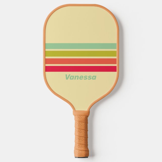 Buttercreme Whisper über Streifen mit Namen Pickleball Schläger (Vorderseite)