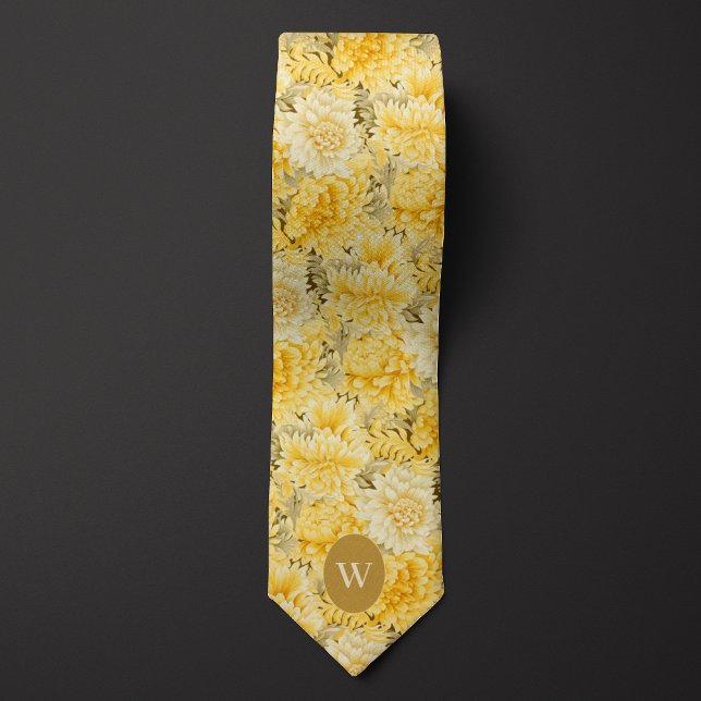 Buttercreme Yellow Floral Monogram Krawatte (Von Creator hochgeladen)