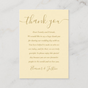 Buttercup-Gelb und Gold Schrift Hochzeit Danke Platzkarte