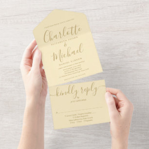 Buttercup Gelb und Gold Signature Script Hochzeit All In One Einladung