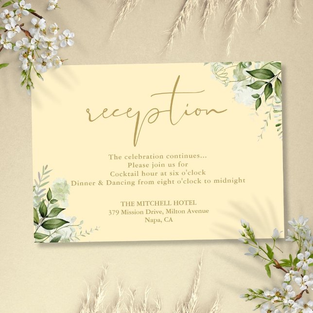 Buttercup Gelbgrün Hochzeitsempfang Begleitkarte (Buttercup Yellow Greenery Wedding Reception Enclosure Card)